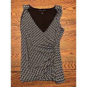 White House Black Market Womens Shirt Blouse Top V front Wrap Look Metal Sz M